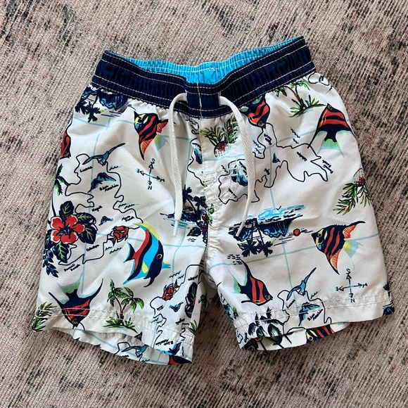 Old Navy Other - Old Navy Kids Swim Trunks - White with Multicolor Fish Print 12-18 months